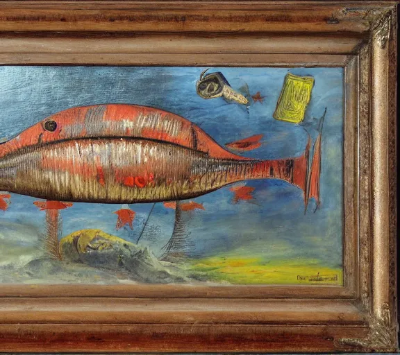 Prompt: a dead fish in the style of otto dix's der krieg, oil painting