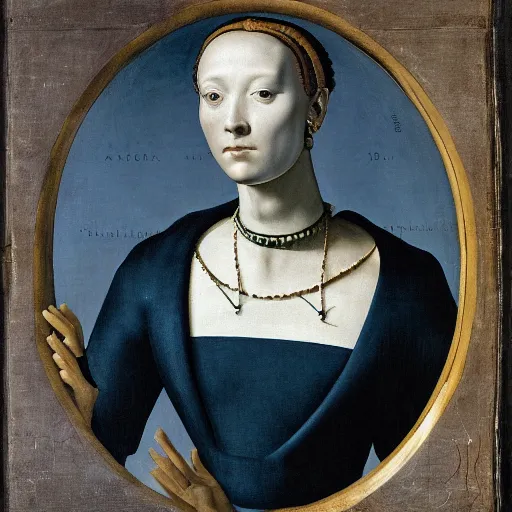 Image similar to a portrait of a female android by agnolo bronzino