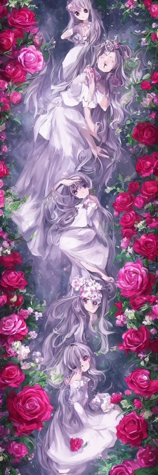 Prompt: Beautiful dream pictures, castle, roses, flowers,Very anime style, trending on art station