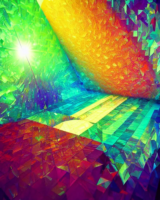 Image similar to a rainbow inside a crystal prism. detailed. beautiful. 3 d vray render, artstation, deviantart, pinterest, 5 0 0 px models