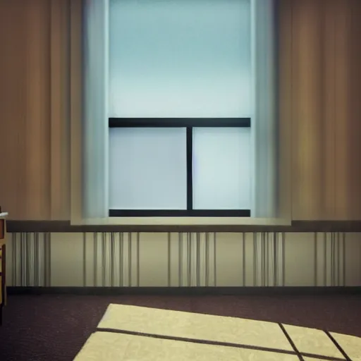 Image similar to hotel room, musty, ambient lighting, light shafts from window blinds, sun ray, dusty, moody, atmospheric, beautiful, abandoned room, motel room, artstation award, detailed