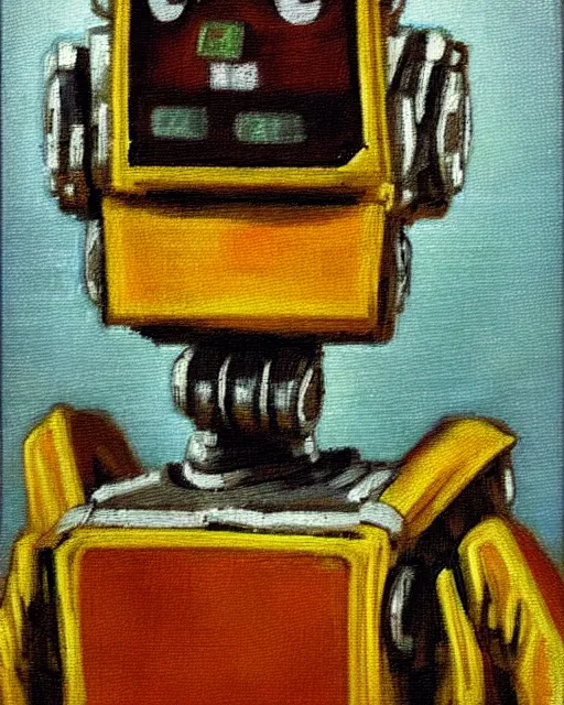 Image similar to impressionist portrait of a robot, french art