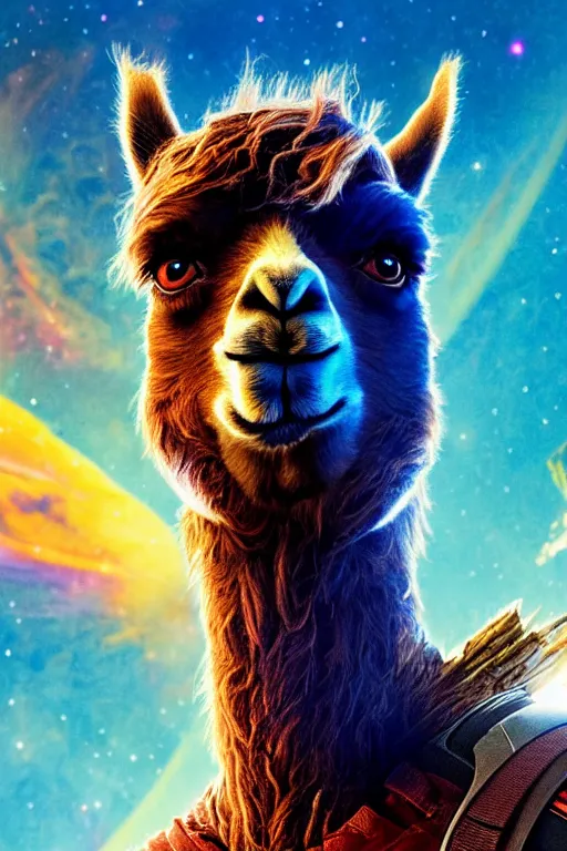 Prompt: portrait of llama in guardians of the galaxy movie, marvel, all rights reserved