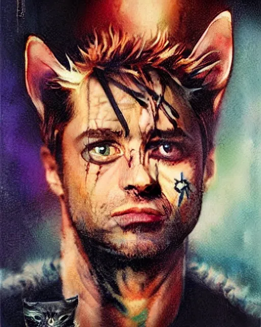 Prompt: cat in fight club, cat tyler durden, airbrush, drew struzan illustration art, key art, movie poster