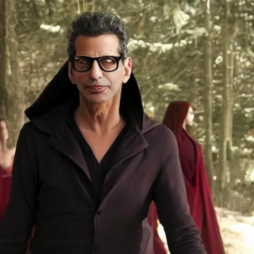 Prompt: Jeff Goldblum is a member of The Volturi in a scene from the Twilight Saga