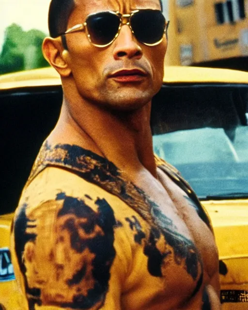 Image similar to film still close - up shot of dwayne johnson as travis bickle from the movie taxi driver. photographic, photography