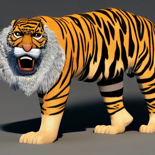 anthropomorphized sabertooth tiger, 3d render, flat