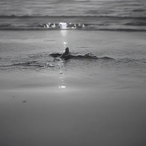 Prompt: a swim in the sea at night, 35mm photography, details