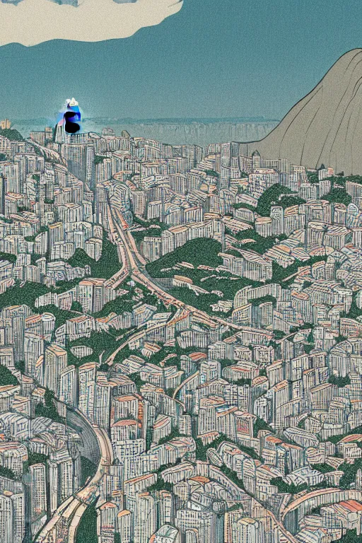 Prompt: A detailed illustration of Rio de Janeiro in the style of Goyō Hashiguchi in high resolution.