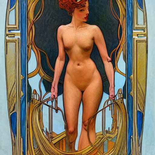 Prompt: a streamline moderne art nouveau painting in the style of donato giancola, and in the style of charles dana gibson, and in the style of charles dulac. symmetry, smooth, sharp focus, semi - realism, intricate ultra fine detail.