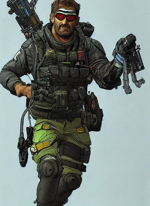 Image similar to apex legends sam fisher. concept art by james gurney and mœbius.