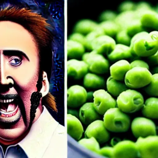 Image similar to nicolas cage screaming covered in peas