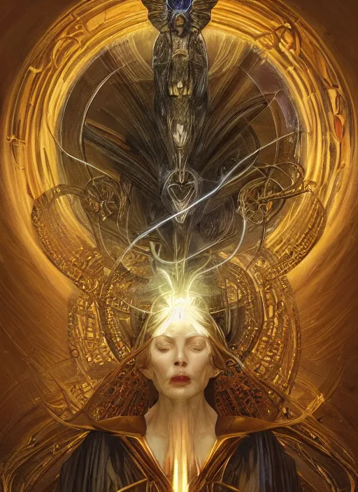 Image similar to album art divine holy glowing symbol spell , physically accurate, moody dynamic lighting, very very intricate, very very elegant, highly detailed, digital painting, artstation, HR GIGER, Hieronymus Bosch, Francis Bacon, concept art, smooth, very beautiful, sharp focus, illustration, art by artgerm and greg rutkowski and alphonse mucha