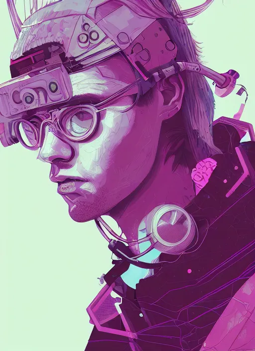 Image similar to portrait, cyberpunk hero, leaves by miyazaki, violet and pink and white palette, illustration, kenneth blom, mental alchemy, james jean, pablo amaringo, naudline pierre, contemporary art, hyper detailed