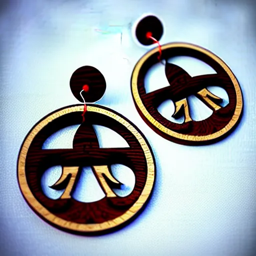 Image similar to 2 d wood lasercut earrings, mystical symbols, 8 k, hd, trending on amazon on artstation, trending on deviantart, trending on etsy, epic digital art