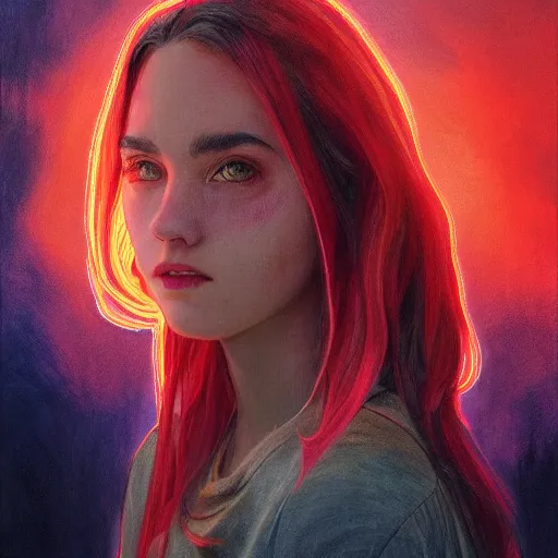 Prompt: clear portrait of billie elish, cottagecore!!, creative abstract background, red volumetric light, hyper detailed, character concept, full body, dynamic pose, elegant, intricate, highly detailed, digital painting, artstation, concept art, smooth, sharp focus, illustration, art by artgerm and greg rutkowski and alphonse mucha
