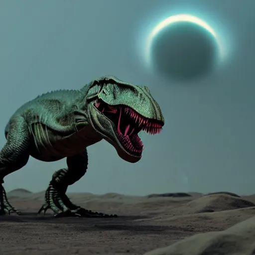 Image similar to an alien t-rex in an unknown planet, photorealistic, 8K