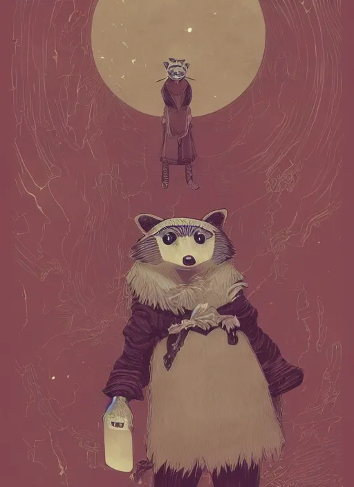 Image similar to a fantasy illustration portrait of an anthropomorphic raccoon mage, by victo ngai, by stephen gammell, by george ault, in the style of animal crossing, artstation