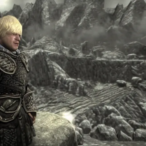 Prompt: boris johnson in skyrim, videogame cutscene