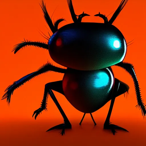 Prompt: anthropomorphic cockroach character, trending on artstation, trending on deviantart, backlight, orange light, blue shadows, pink reflections
