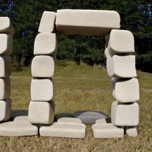 Prompt: stonehenge made out of swiss cheese blocks