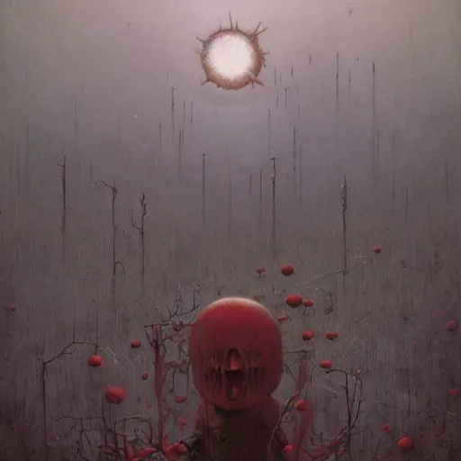 Image similar to end of the world, grunge, horror, loony toons style, illustrated by zdzisław Beksiński and greg rutkowski.