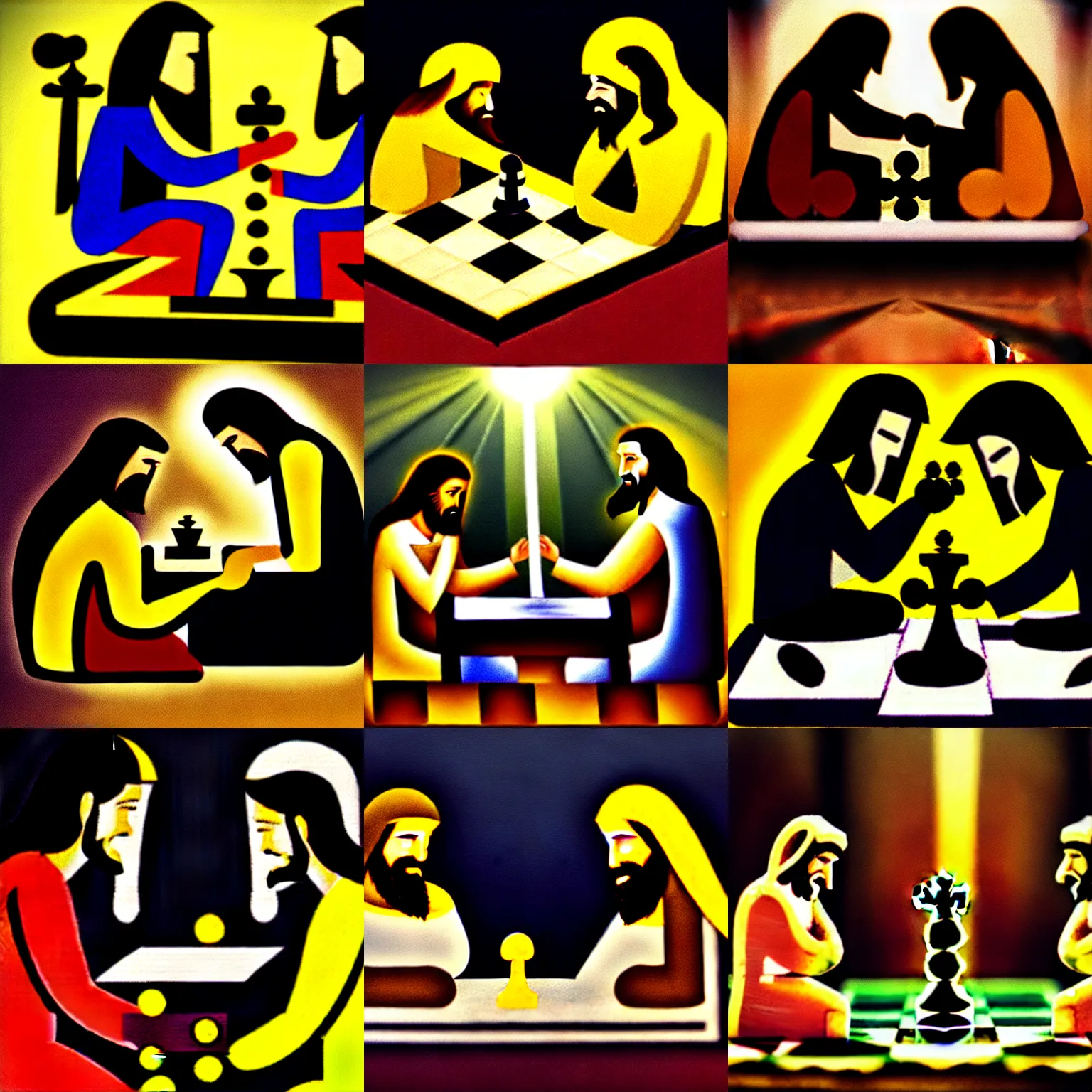 Image similar to God playing a game of chess with Jesus