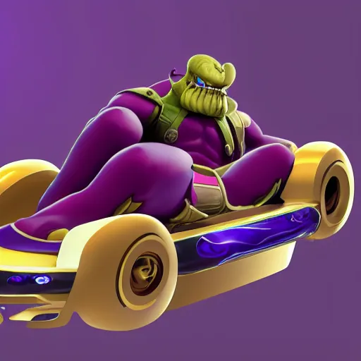 Image similar to Thanos as a new character in Mario Kart Tour, artstation,concept art, hyperdetalied,