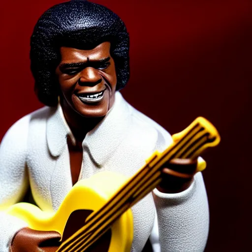 Image similar to a porcelain figurine of james brown playing the guitar, product shot