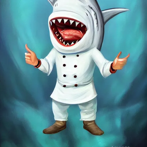 Image similar to Shark in Chef outfit, trending on artstation painting