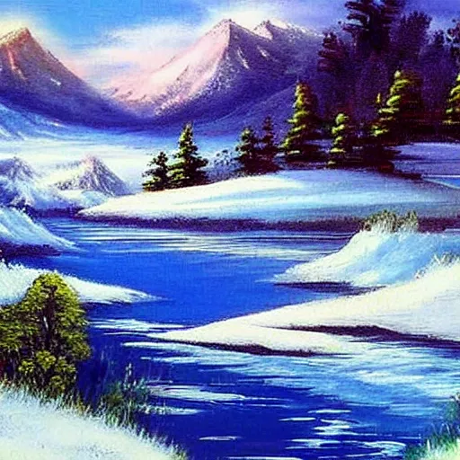 Image similar to a beautiful landscape painting by Bob ross, landscape, breathtaking