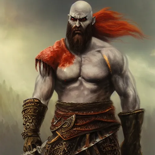 Prompt: Kratos, elden ring boss, matte painting, detailed, elden ring, oil on canvas