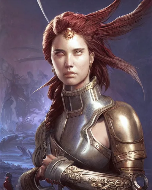 Image similar to a portrait of a strong female warrior by Ross Tran and Thomas Cole and Wayne Barlowe