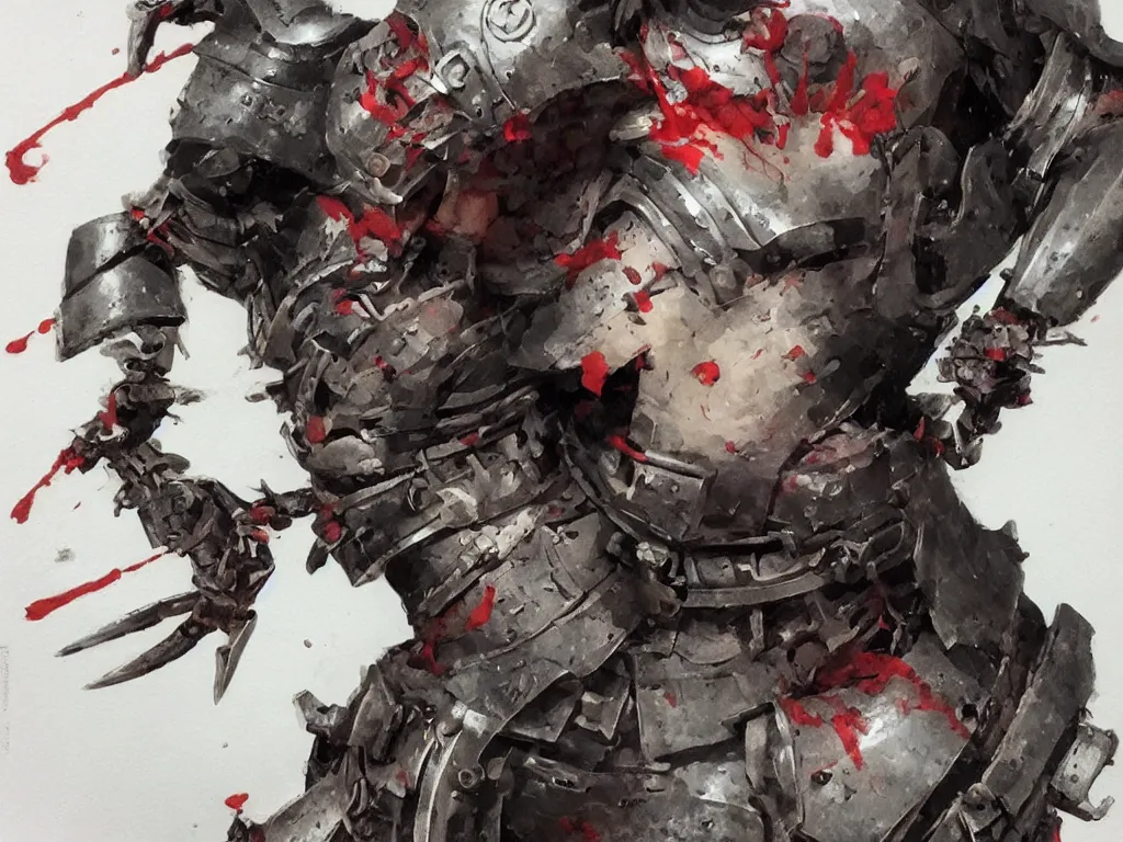 Image similar to close up of a wounded samurai in full armor, by fiona staples, kev walker and jesper ejsing