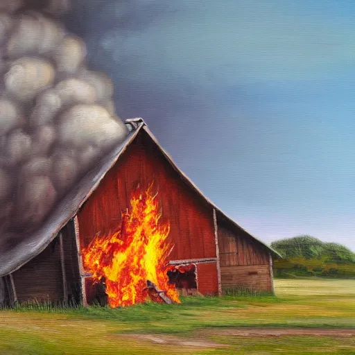 Image similar to burning barn 4k oil painting