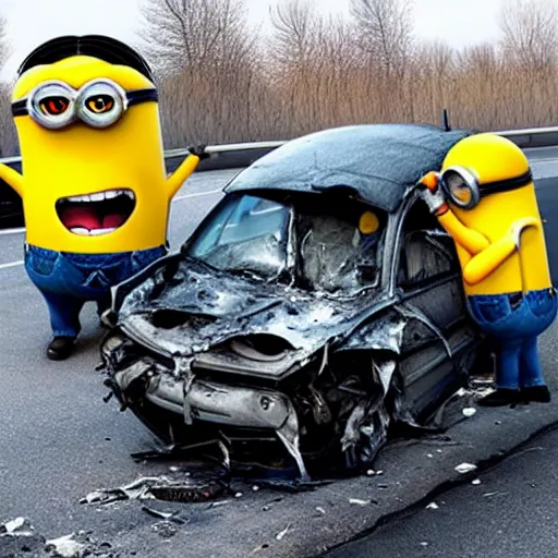 Prompt: minions involved in a horrific car crash
