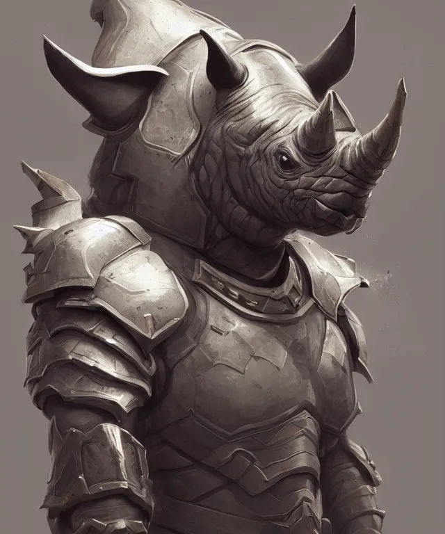 Image similar to A beautiful portrait of an anthropomorphic rhino wearing paladin armor, front facing!!, character design, by Tooth Wu and greg rutkowski and artgerm, hyper realism, high detail, trending on artstation, unreal engine 5, Lumen, 8k, 38mm photography