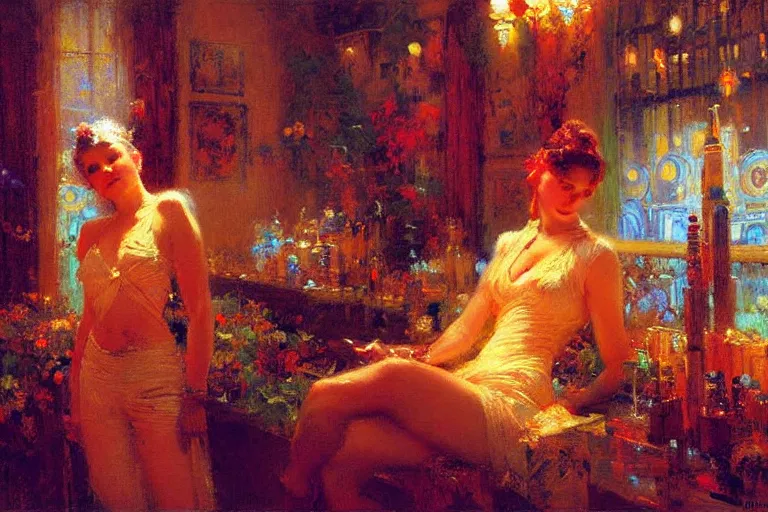 Image similar to spring, neon light, painting by gaston bussiere, craig mullins, j. c. leyendecker