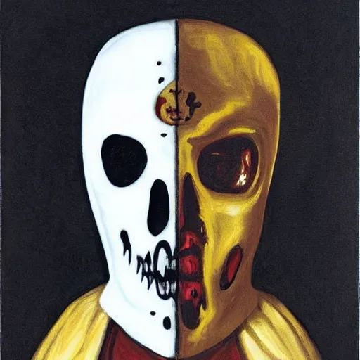 Prompt: baroque style painting of Ghostface from the movie “Scream”