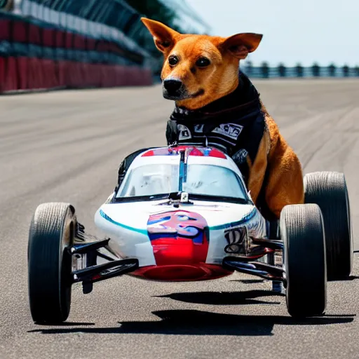 Image similar to a dog driving a race car