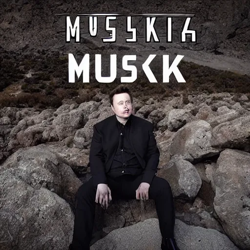 Image similar to elon musk in a rock album cover