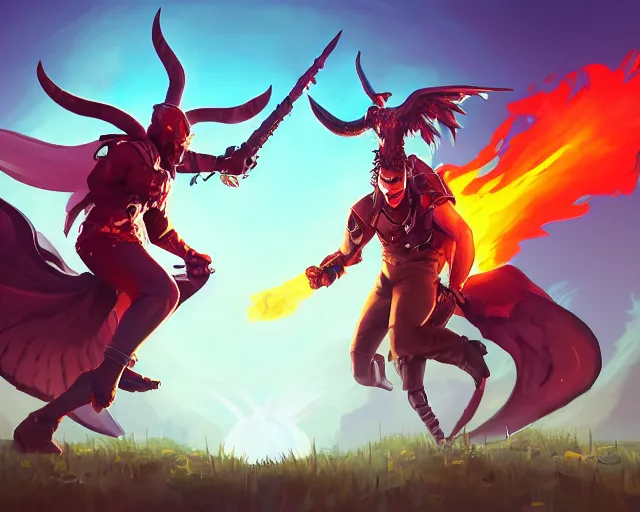 Image similar to devil versus angel, fantasy art apex fortnite video game icon, 2 d game art gta 5 cover, official fanart behance hd artstation by jesper ejsing, by rhads, makoto shinkai and lois van baarle, ilya kuvshinov, rossdraws