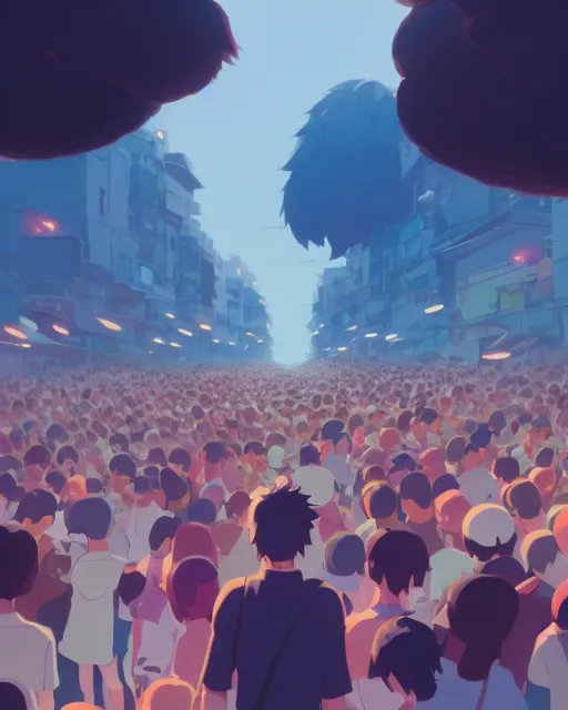 Image similar to crowds,, james gilleard, atey ghailan, makoto shinkai, goro fujita, studio ghibli, rim light, exquisite lighting, clear focus, very coherent, plain background, soft painting