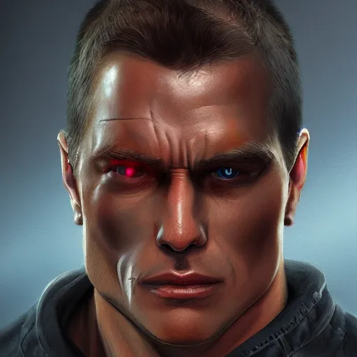 Image similar to portrait of a terminator, rev 9 9 model, machine face, upper half portrait, highly detailed digital painting artstation concept art smooth sharp focus illustration, 8 k, high - res