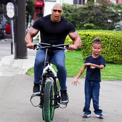 Image similar to the rock riding on a kids bike