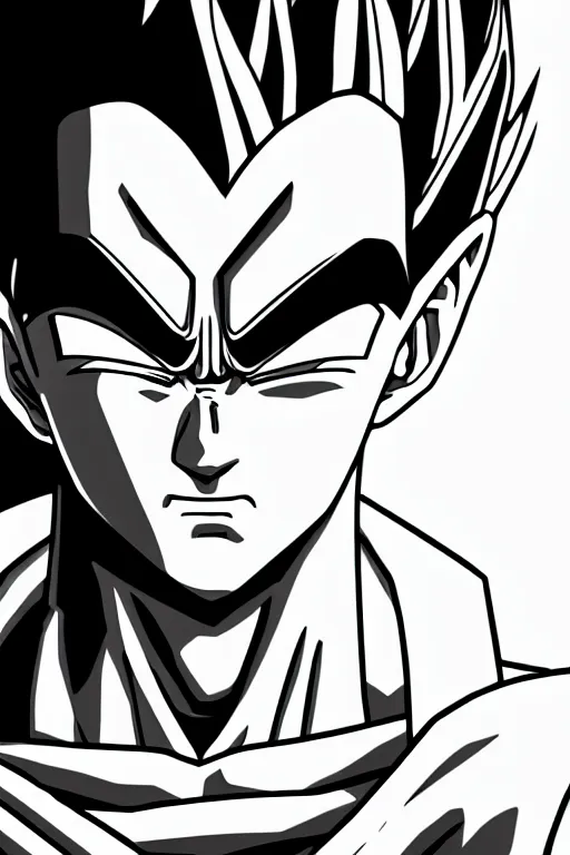 Image similar to prince vegeta, prince of all saiyans, solo portait, grayscale photography, very detailed, 4 k