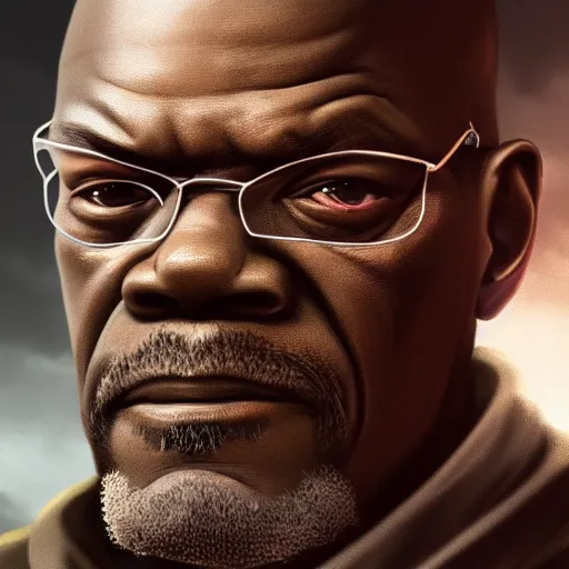 Prompt: Portrait of Samuel L. Jackson, highly detailed, ominous background, artstation, trending on ArtStation, by smile _zPRO