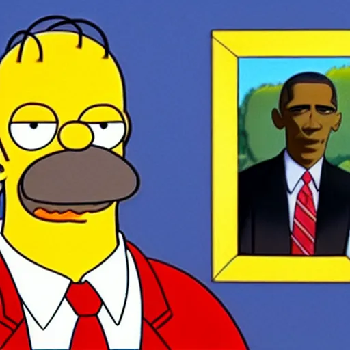 Image similar to movie still of homer simpson as barack obama