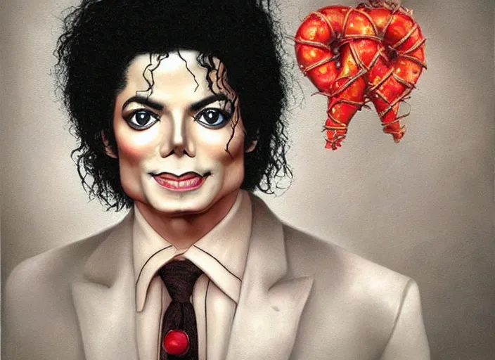 Image similar to michael jackson with pretzel hair, lowbrow, matte painting, 3 - d highly detailed, in the style of mark ryden,