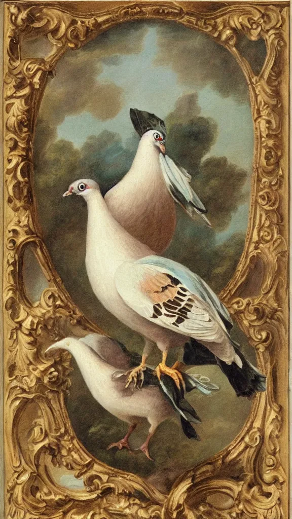 Image similar to rococo painting of a pigeon, y 2 k aesthetic, clip art